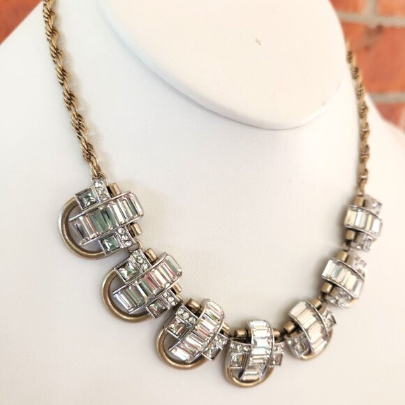 Banana Republic Signed Vintage-Style Gold-Tone Necklace w/Clear Rhinestone Accen - Picture 2 of 7